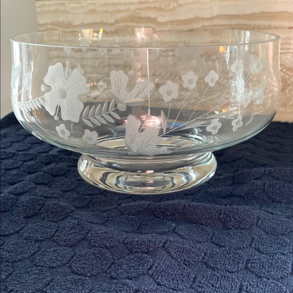 Elegant Clear Glass Bowl with Floral Etching